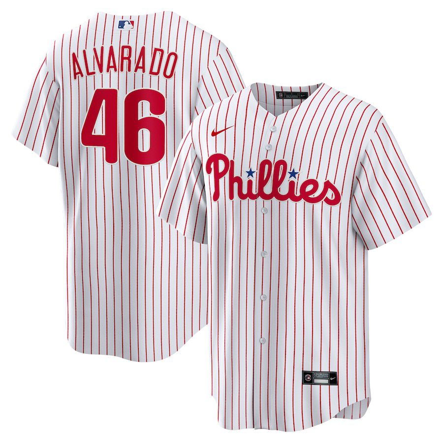 Men Philadelphia Phillies #46 Jose Alvarado Nike White Home Replica Player MLB Jersey